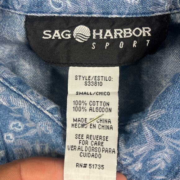 Sag Harbor Sport Women's Small Floral Button-Up Short Sleeve Shirt Blue Casual - Picture 4 of 6